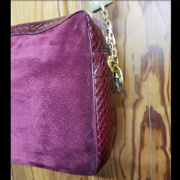 KORET SUEDE PURSE VINTAGE RED BURGUNDY 80S FAUX SNAKESKIN RETRO CHIC GOLD 70S - Picture 7 of 9